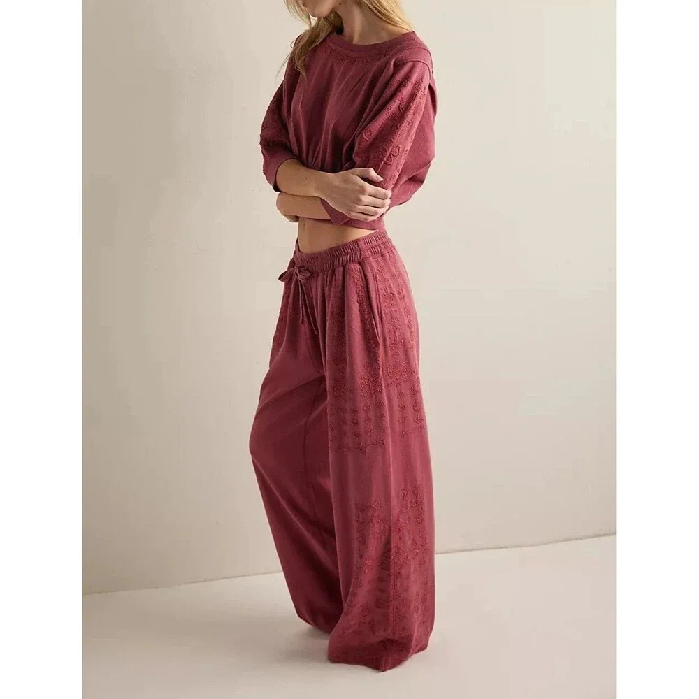 Free People Intimately Feeling Special Pullover Blouse Top Embroidered XL 286928